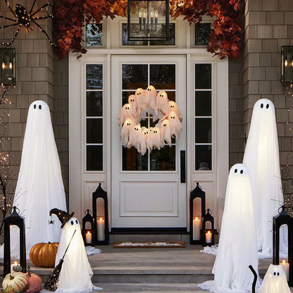 🔥 2025 HOT SALE -👻 ✨ Spooky Halloween Glow Wreath – Light Up Your Home with LED Ghostly Charm