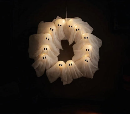 🔥 2025 HOT SALE -👻 ✨ Spooky Halloween Glow Wreath – Light Up Your Home with LED Ghostly Charm