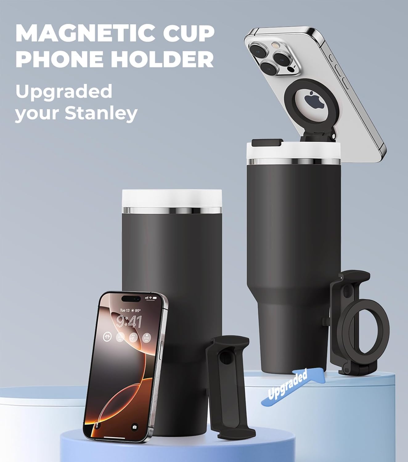 For Stanley Cup Phone Holder with Magnetic Phone Holder for Quencher H2.0 FlowState Tumbler Foldable Stand Water Bottle for Stanley Cup Accessories Hands Free for All Phones Cases
