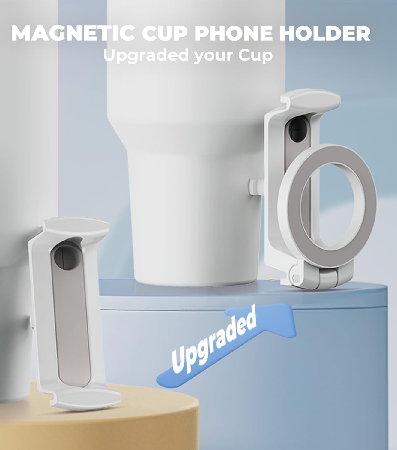 For Stanley Cup Phone Holder with Magnetic Phone Holder for Quencher H2.0 FlowState Tumbler Foldable Stand Water Bottle for Stanley Cup Accessories Hands Free for All Phones Cases
