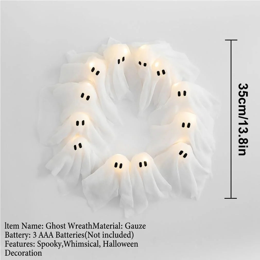 🔥 2025 HOT SALE -👻 ✨ Spooky Halloween Glow Wreath – Light Up Your Home with LED Ghostly Charm