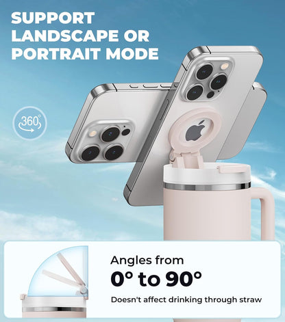 For Stanley Cup Phone Holder with Magnetic Phone Holder for Quencher H2.0 FlowState Tumbler Foldable Stand Water Bottle for Stanley Cup Accessories Hands Free for All Phones Cases