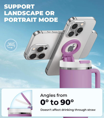 For Stanley Cup Phone Holder with Magnetic Phone Holder for Quencher H2.0 FlowState Tumbler Foldable Stand Water Bottle for Stanley Cup Accessories Hands Free for All Phones Cases