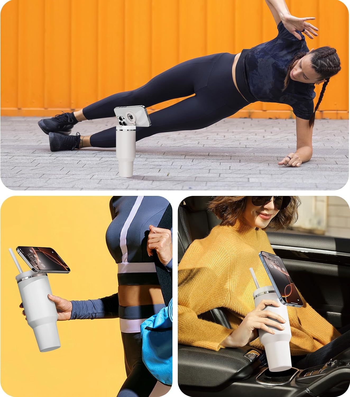 For Stanley Cup Phone Holder with Magnetic Phone Holder for Quencher H2.0 FlowState Tumbler Foldable Stand Water Bottle for Stanley Cup Accessories Hands Free for All Phones Cases