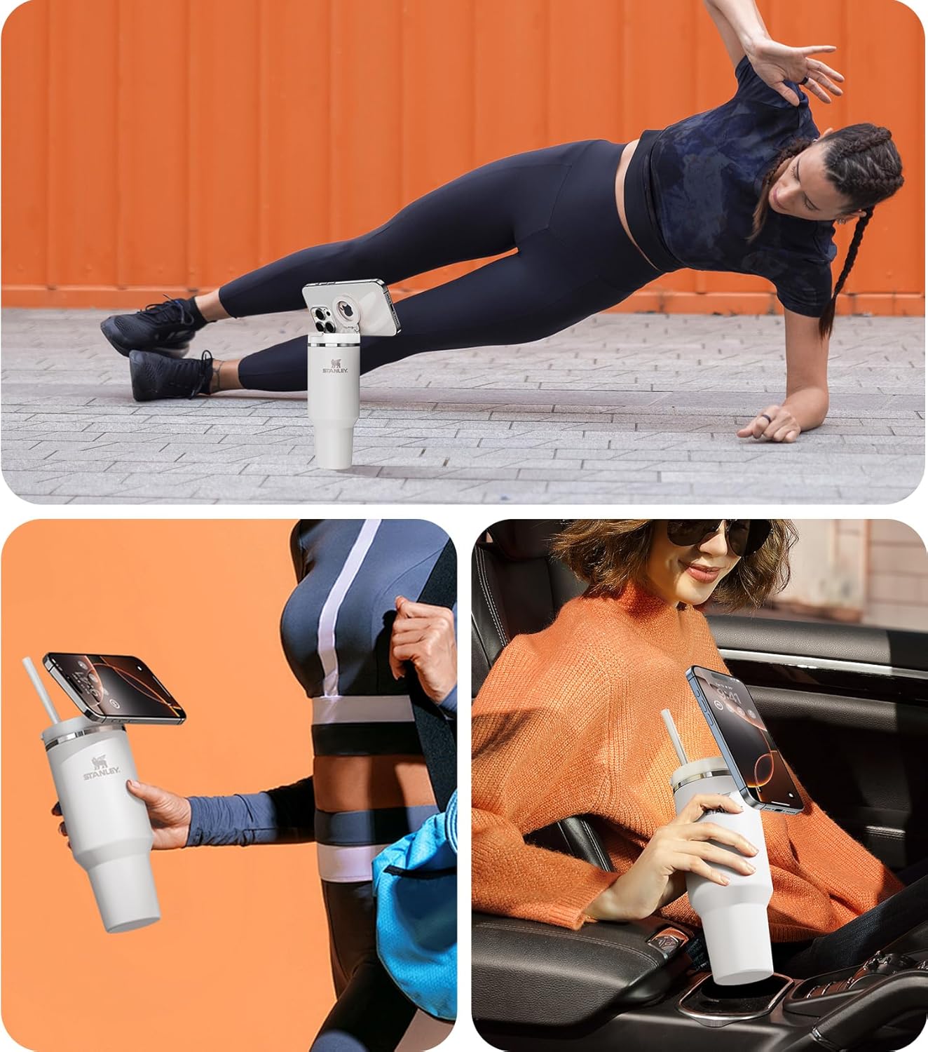 For Stanley Cup Phone Holder with Magnetic Phone Holder for Quencher H2.0 FlowState Tumbler Foldable Stand Water Bottle for Stanley Cup Accessories Hands Free for All Phones Cases